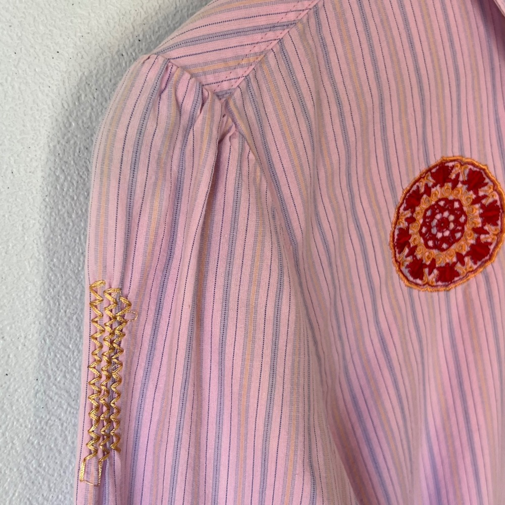 Cabi Pink Striped Embroidered Button Up Shirt Blouse L 100% Cotton Boho Western - Picture 10 of 15
